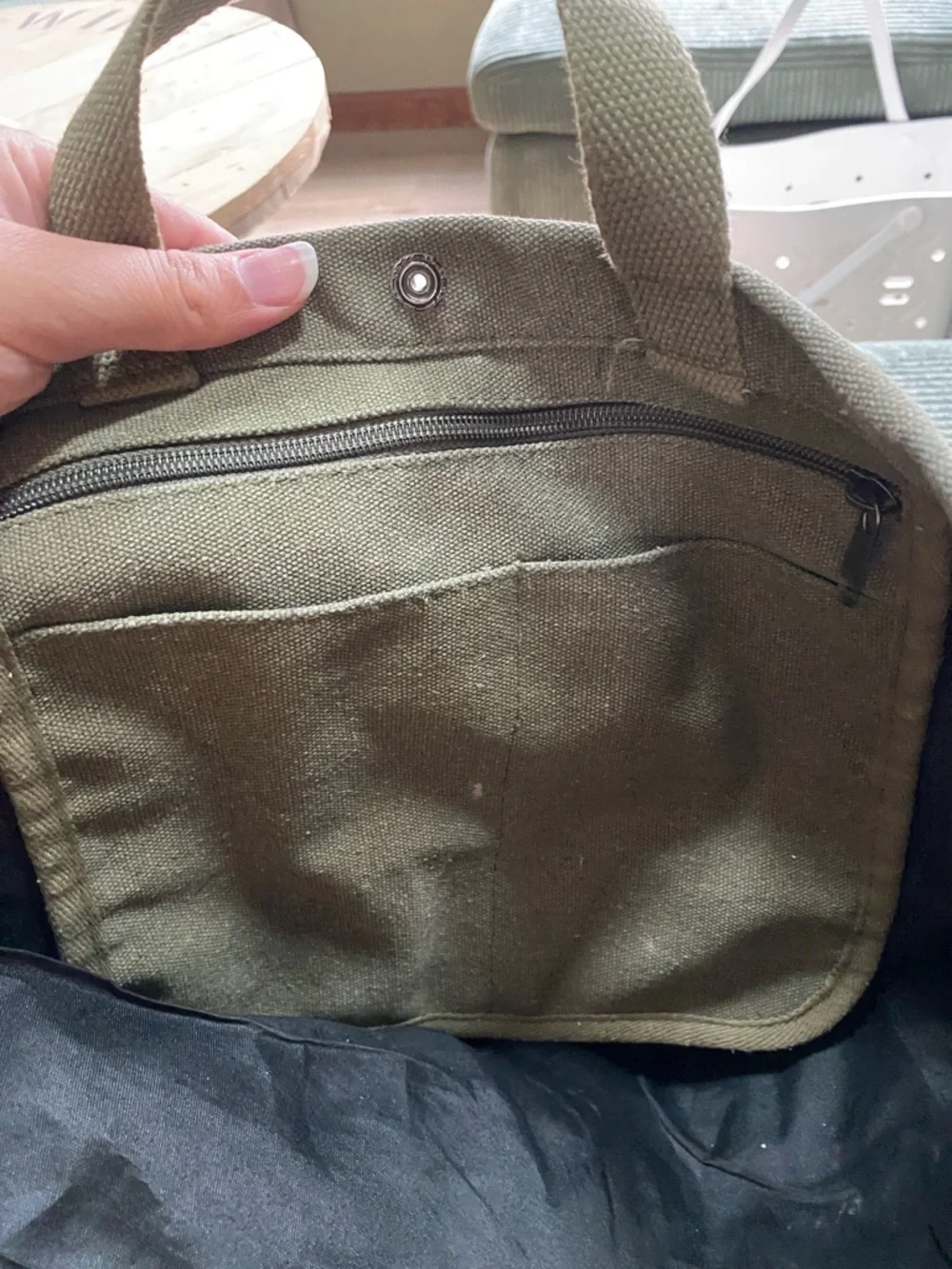 Canvas Olive Green Tote Bag with Adjustable Shoulder Strap